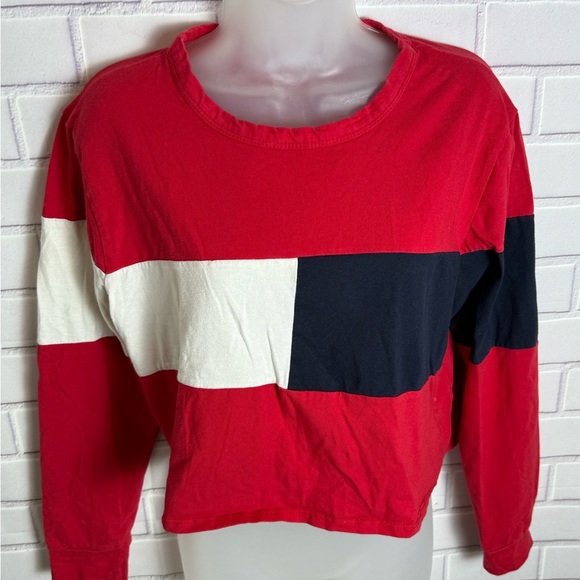 Gaze Red, White, and Navy Block long sleeve Sweatshirt top  / size S - Picture 6 of 11